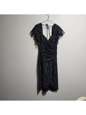 Vintage New Leaf Vneck polka dots draped midi dress size 6